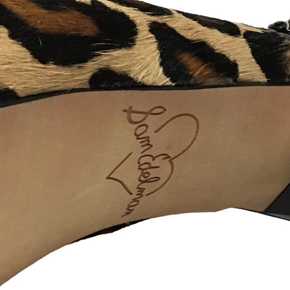 Sam Edelman Penelope Calf Hair Leather Nude Leopard Pump Peep Toe Heel 7.5 7 1/2 - Picture 14 of 16